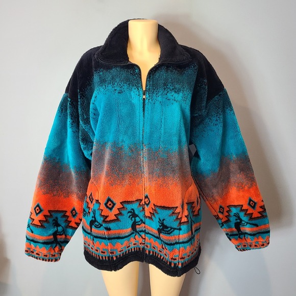 Vintage Other - Southwest Outfitter Kokopelli Zip Fleece Jacket Adult Large Colorful 90s Western